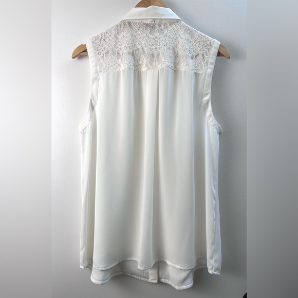 Karl Lagerfeld White Button Up Lace Detail Ruffle Blouse Top - Picture 10 of 15